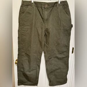 Vintage CARHARTT Size 42x30 Dungaree Carpenter Pants Olive Green Measures 40x29
